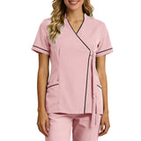 Top For Women Soft V Neck Open Front Scrub Tops Stretchy Short Sleeve Side Tie Shirts ropa de mujer