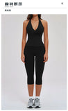 2PCS Workout Set Women Yoga Sets V Neck Cross Slim Sports Tank Top Athletic Wear Outdoor Tight High Waist Leggings Fitness Suits
