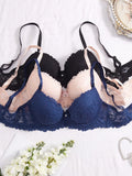 3Pcs Floral Lace Women's Underwear Set Daily Push-Up Bra Rhinestone Breathable Mesh Bra for Women