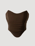Brown Shaping Fishbone Tube Top Women's Vest Sexy High Waist Slim Fit Fashion Non-Slip Strip Zipper Bustier Bra Solid Color 2C92