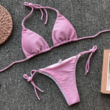 2 Colors Sexy Bikini Women Swimwear Swimsuit Solid Shining Fabric Triangle Halter Bikinis Set Bathing Suit Beach Bikini Female