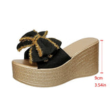 Street Bow Knot Chunky Platform Slippers Women Fashion Round Toe High Heel Sandals Woman Plus Size Wear-Resistant Slides Mujer