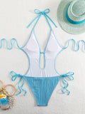 S - XXL Halter V Neck Wrinkled Female Swimwear One Piece Swimsuit Women Backless Monokini High Cut Bathing Suit Swim Beach Wear