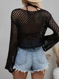 Mesh Crochet Beach Shirt Women Solid Cover Up Ladies Long Sleeve Tops 2026 Sexy Beachwear Bathers Swim Bathing Suit