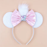 Kawaii Disney Mickey Mouse Ears Headbands For Girls Marie Cat Hairbands Headwear Adults Women Sequined 5" Bows Hair Accessories