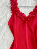 Women Petals Trim V Neck Nightdress Elegant Sleeveless Sleep Dress Perfect for Romantic Date Nights Valentine's Day and Special