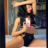 2-Piece Bra Set Women Wireless Bra + High Waisted Panty Bandage Underwear Set Ladies Ring Sexy Lingerie Set Erotic Intimates