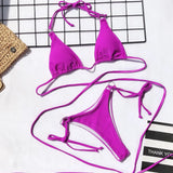 4 Colors Sexy Bikini Women Solid Leopard Bandage Halter Swimwear Swimsuit Female Beach Bikinis Set Bathing Suit Banadores Mujer