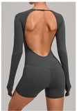 Women's Yoga Jumpsuits Sports Fitness Hip-lifting Long-sleeved Backless Running Training Workout Gym Shorts One-piece Bodysuits