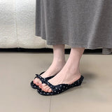 2026 New Polka Dot Wedges Heels Women Slippers Fashion Open Toe Butterfly-knot Party Dress Slide Summer Outdoor Daily Wear Shoes