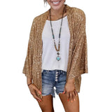 Open Front Jacket Women Sequin Coat Long Sleeve Solid Color Spring Autumn Mid-length Cardigan