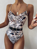 2026 High Quality Sexy One Piece Swimsuit Swimwear Women Push Up Pit Striped Metal Chain Straps Bathing Suit Beachwear with Belt