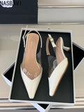 Women's Heart Clear Elegant Sandals Pointed Toe Transparent White French Buckle Strap New Summer 2026 Party Mules Dress Shoes