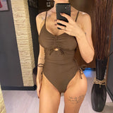 2026 Sexy Cut Out Lace Up Backless Women Swimwear One Piece Swimsuit Female High Leg Cut Padded Bather Bathing Suit Swim V6269
