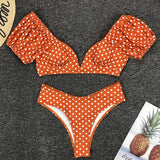 Sexy V Neck Short Sleeve Bikinis Polka Dot Bikini Female Swimsuit Women Swimwear Two-pieces Bikini Set Bather Bathing Suit Swim
