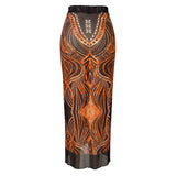 2025 Sexy Women's Retro Print Scoop Neck Padded Long Sleeve One Piece Swimsuits High Cut Bathing Suits Swimwear Bodysuit