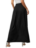 Women's Elastic High Waist Skirts Solid Color Side High Split Loose Fit  Long Skirts Beachwear