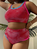 Large Size 3XL Women's Patchwork Swimsuit Sexy Backless High Waist Swimwear Textured Bikini Set Female Beachwear Holiday Biquini