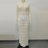 2025 Hollow Out Long Sleeve Backless Knitted Tunic Beach Cover Up Cover-ups Beach Dress Beach Wear Beachwear Female Women K6597
