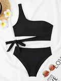 One Shoulder Bikini Set Sexy 2025 Swimsuit Women Solid Padded Swimwear Female Bathers Bathing Swimming Swim Suit Beachwear