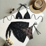 with Mesh Sarong Lace Halter High Cut Bikini Female Swimsuit Women Swimwear Three-pieces Bikini Set Bathing Suit Swim Beachwear