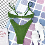 New Sexy Wrinkled Crinkled Bikini Female Swimsuit Women Swimwear Two-Pieces Bikini Set Mid Waist Bather Bathing Suit Swim V3032P