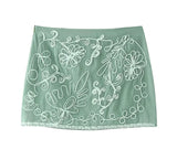 Women's Fashionable Lapel Embroidered Backless Shorts Set J25E