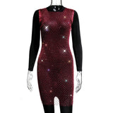 XS-2XL 15 Colors Rhinestones Fishnet Dress O-Neck Grid Swimsuit Bikini Cover Up Beach Pool Party Cover-ups for Swimwear Women