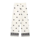 Foridol Geometric Embroidery Wide Leg Spring Summer Women Beige Long Pants Zip Fashion Trousers Pantalones De Mujer Autumn Pants