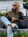Quilted Argyle Coat Cape Rainproof Jacket Women Winter Jacket Army Green Casual Padded Loose Parkas Oversize Turtleneck Coat