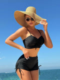 Wrinkled Knotted Shorts High Waist Bikini Female Swimsuit Women Swimwear Two-pieces Bikini Set Tankini Bathing Suit Swim Beach
