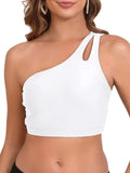 2026 One Shoulder Swimsuit Only Tops Padded Sporty Swimwear Women Solid Bathers Bathing Swimming Swim Suit Female