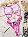 2026 Sexy One Piece Swimsuit Swimwear Women Print Hollow Circles Halter High Waist Bathing Suit Beachwear Maillot De Bain Femme