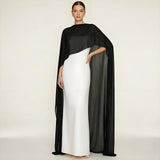 Women's Sheer Chiffon Cape Bat Sleeve Floor Length Shawl Elegant Cover Up Tops Party Evening Cape Blouse f