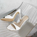 Women's White Faux Leather Pointed Toe Stiletto Mules - Slip-On High Heel Sandals for Summer, Party & Daily Wear