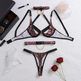 2025 Metal Chain Sexy Wild Leopard Pattern Hollow Cross Heavy Craftsmanship Body Shaping Sexy Underwear Five Piece Set