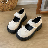 Sweet Bowknot Lace Strap Platform Mary Jane Shoes Women Korean Patent Leather Jk Lolita Shoes Woman 2025 Thick Heel Pumps Female