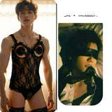 Erotic underwear for men, sexy purple pajamas, lace jumpsuit, open and easy to take off