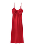 Sweetheart Neck Red Satin Long Dress for Women Spaghetti Strap Straight Elegant Party Vestidos Zip Beach New in Summer Dress