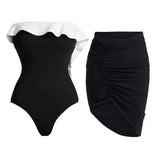 Women's Sexy One Piece Swimsuit Set with Cover up Push-Up Strapless Print Bathing Suit Summer Beachwear Beach Swimwear