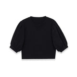 Fashion Casual Round-neck Puff Sleeve Knitted Top Women Black Puff Sleeve Knit T Shirt Crew Neck Short Sleeved Casual Top 99K0
