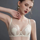 Parisian-Inspired Sheer Bralette Rabbit Cup Push-Up Bra Set Big Bust Support with Anti-Protrusion Padding Summer Thin Steel Ring