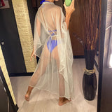 3 Colors Sexy Glitter Mesh Sheer See Through Tunic Beach Cover Up Cover-ups Beach Dress Beach Wear Beachwear Female Women V3217