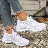 Spring Summer Breathable Mesh Sport Shoes Women Slip On Hollow Out Knitted Flats Shoes Woman Plus Size 43 Thick Sole Sneakers