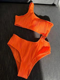 Wrinkled Asymmetric One Shoulder Female Swimwear One Piece Swimsuit Women Monokini Bather High Cut Out Bathing Suit Swim Lady