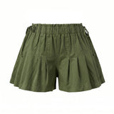 Womens Loose Fit Denim Shorts Drawstring Elastic Mid Rise Pleated Wide Leg Short Pants Casual Stylish Summer Skorts