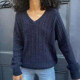 Phantasy Retro Solid Color Sweater Winter Women's V-Neck Casual Simple Loose Knit Sweater Trendy Spring Autumn Winter Sweater