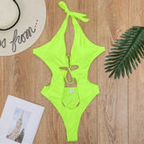 Lace up Halter Tummuy Cut Out Female Thong Swimwear One Piece Swimsuit Women Backless Monokini High Cut Bather Bathing Suit Swim
