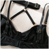Toucheart 2-Piece Set Sexy Lingerie Women See-Through Halter Neck Comfortable Garter Socks Solid Color Hollow Out Underwear Set