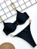 Sexy High Cut Golden Chain Bikini Women Swimwear Female Swimsuit Two-Pieces Bikini Set Underwired Bather Bathing Suit Swim V1646